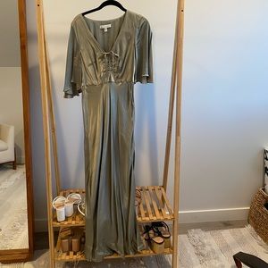 Shona Joy Sage green silky midi dress- Size 4